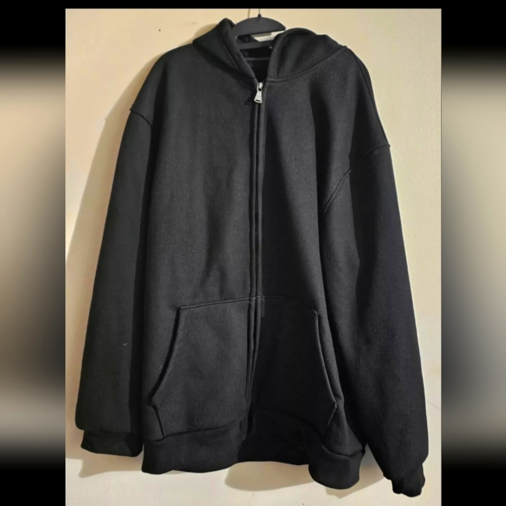 WC Hoodie For Men 2XL Black Heavyweight Fleece lined Sweatshirt Full Zip Up